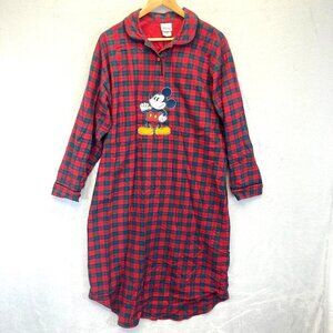 Vintage Mickey Mouse Nightgown Womens Large L Disney Store Plaid Flannel PJs